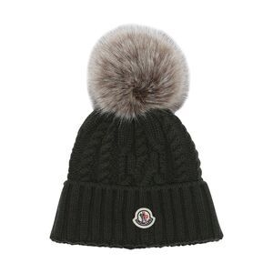 Moncler Women Logo Beanie With Pon Pon